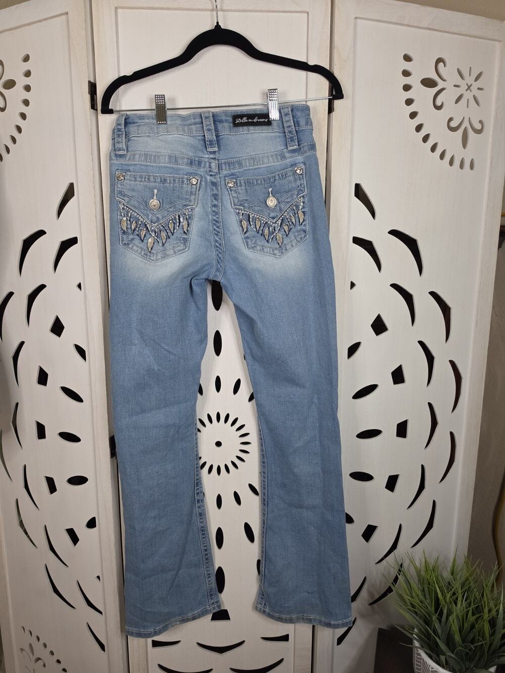 Stella in Dreams Bootcut Jeans Juniors 5/27 Med Wash Embellished Pockets Western